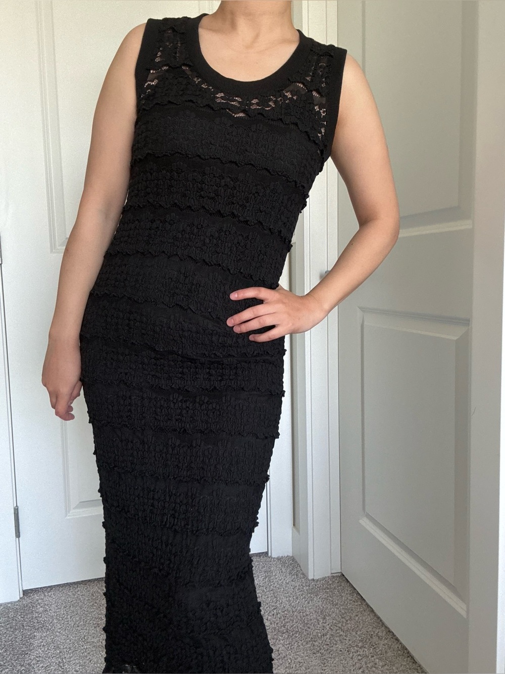 Sheer Black Lace Sleeveless Maxi Dress (2 pieces)